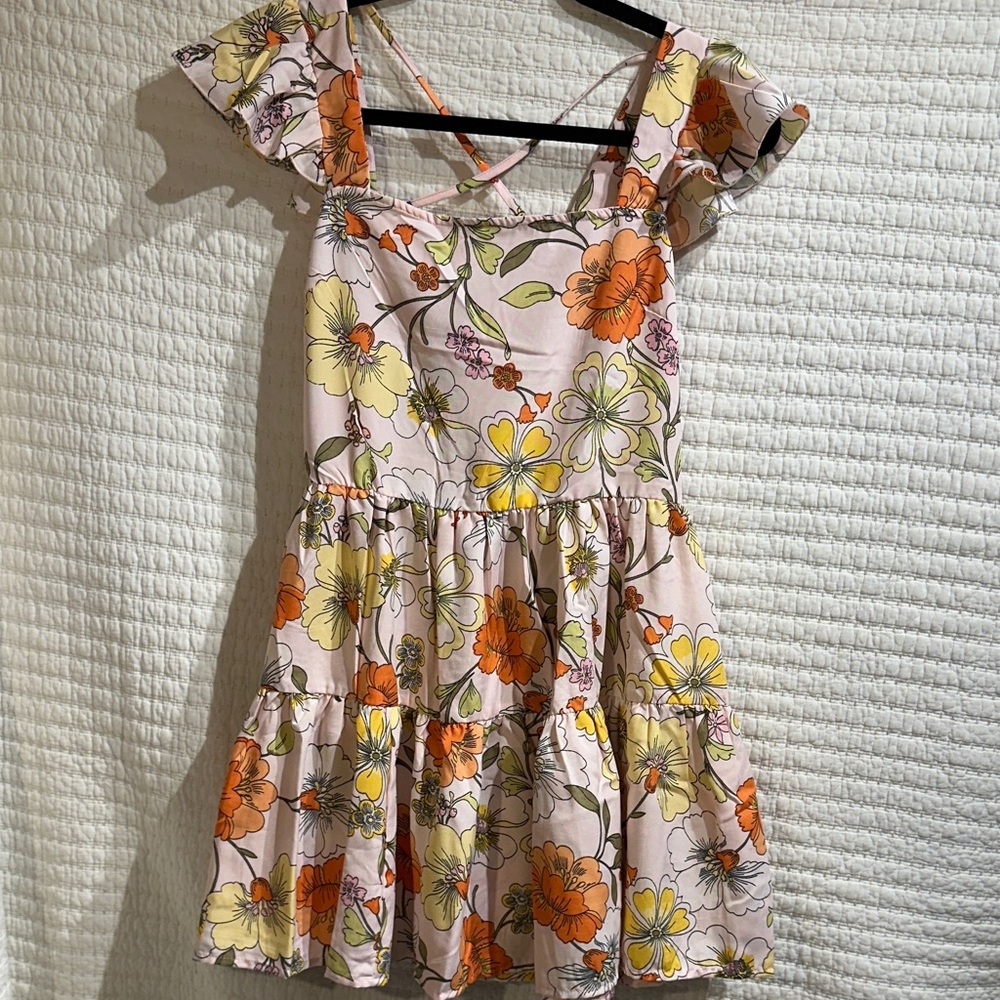 Lottie & Holly B.O.G. COLLECTIVE Floral Pink Ruffle Mini Dress MSRP $80 NWT